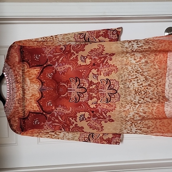 Chico’s New with Tag Embellished Coastal Mix Semi Sheer Tunic Top 3 (XL) Beach - Picture 6 of 9